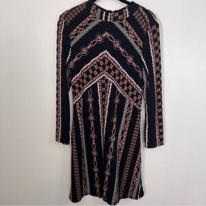 Free People Stella Mini Dress Size Sm  Black Long Sleeve Boho Mock Neck Stretch